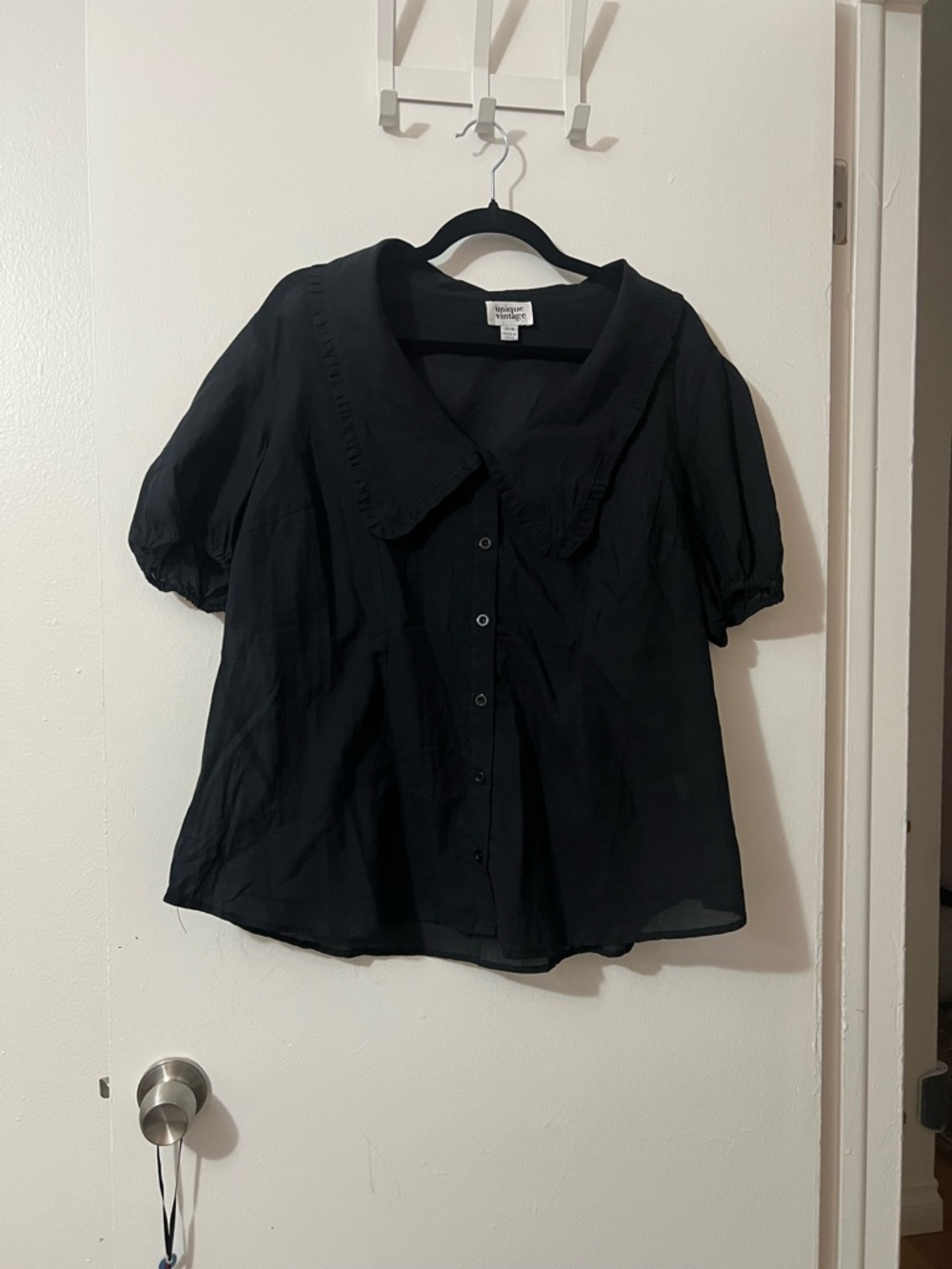 Unique vintage cotton button-up shirt with oversized collar